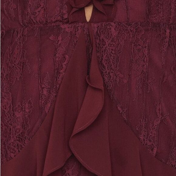 For Love and Lemons Daphne Midi Wine Red Dress  Lace Blouse Sheer Size XS - Picture 7 of 13